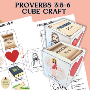Sprüche 3: 5-6 Cube Craft, Sprüche druckbare Bibelaktivität, Memory-Spiel, Kinderbibelvers, Sonntagsschule, christliches Handwerk, Bibelspiel