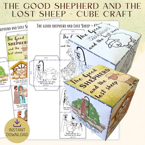 Printable The Good Shepherd and the Lost Sheep Sunday School Coloring Cube Craft Kids Ministry Bible Activity Homeschool Paper Craft Project