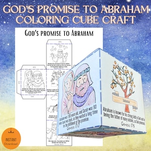 Cubo da colorare stampabile Promessa di Dio ad Abramo, attività biblica in 3D, gioco di memoria, lezione biblica per bambini, lavoretto della scuola domenicale, gioco biblico