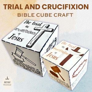La storia del processo e della crocifissione di Gesù per bambini/Lavoretto con il cubo/Attività biblica stampabile per la scuola domenicale/Lavoretto con la carta/Lezione per la Settimana Santa