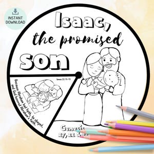 Isaac, the Promised Son Sunday School Craft,  Abraham Sarah Bible Story, Coloring Spinner Wheel, Fun Kids Ministry and Homeschool Activity