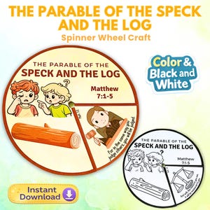 Printable The Parable of the Speck and the Log Coloring Spinner Wheel | Sunday School Activity | Kids Ministry Craft | Bible Verse Craft