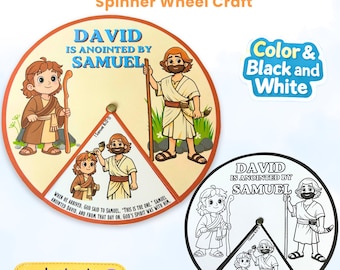 Manualidad bíblica imprimible: David ungido por Samuel (rueda giratoria), actividad para la escuela dominical y el ministerio infantil, historia bíblica para la educación en el hogar.