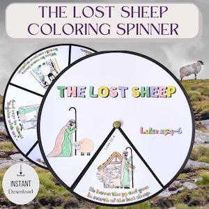The lost sheep coloring spinner wheel| The lost sheep craft| Sunday school craft| Kids ministry craftl Bible activity for kids