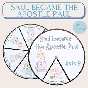 Saul Became the Apostle Paul Coloring Spinner Wheel, Sunday School Craft, Kids Ministry Bible Activity, Christian Homeschool Project, PDF