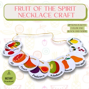 Manualidad con collar del fruto del Espíritu/ Actividad del fruto del Espíritu/ Lección de escuela dominical/ Manualidad del ministerio para niños/ Hoja de trabajo de educación en el hogar