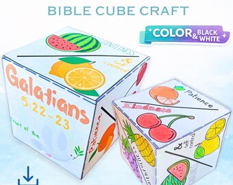Fruit of the Spirit Cube Craft, Galatians 5:22-23 Memory Game, Sunday School Printable Bible Activity