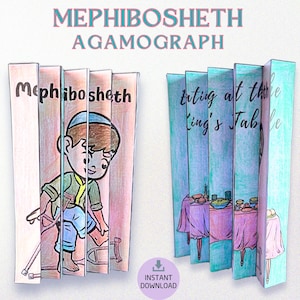 Agamografo stampabile di Mefiboseth che mangia alla tavola del re, lavoretto per la scuola domenicale, attività di colorazione della Bibbia per bambini, lezione per la scuola domestica in formato PDF