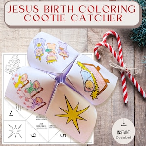 Sunday School Christmas Craft The Birth of Jesus Coloring Cootie Catcher Printable Nativity Kids Ministry Activity Advent Homeschool Project