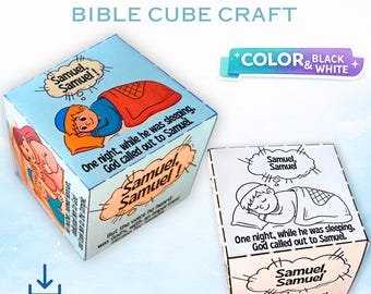 God Calls Samuel Bible Cube Craft, Sunday School Printable Activity, Christian Homeschool Game