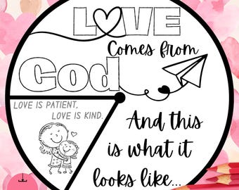 Printable 1 Corinthians 13:4-8 Love Spinner Wheel Craft Sunday School Activity Kids Ministry Bible Lesson Homeschool Memory Game