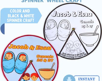 Printable Jacob and Esau Sunday School Craft, Coloring Spinner Wheel, Kids Ministry Bible Activity, Christian Homeschool Project PDF