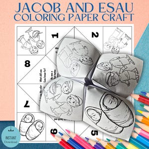 Printable Jacob and Esau Cootie Catcher, Sunday School Crafts, Bible Story Activity, Kids Bible Lesson, Bible Memory Game,  Coloring Pages