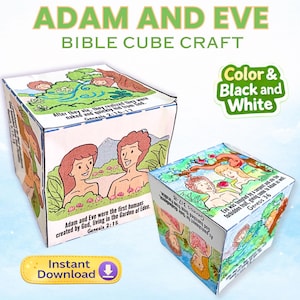 Adam en Eva-kubusknutselen, bijbellesactiviteit (digitale download)