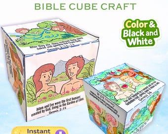 Adam and Eve Cube Craft, Bible Lesson Activity (Digital Download)
