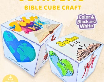 John 3:16 Cube Craft The Good News Printable Sunday School Bible Activity, Bible Verse Memory Game & Coloring Pages