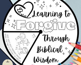 Printable Forgiveness Coloring Wheel, Sunday School Craft, Forgiveness Bible Lesson Activity, Scripture-Based Forgiveness Homeschool Project