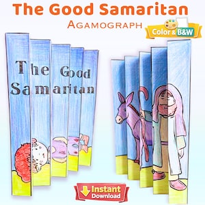 Manualidad del agamógrafo del Buen Samaritano, actividad bíblica imprimible para la escuela dominical (descarga digital)