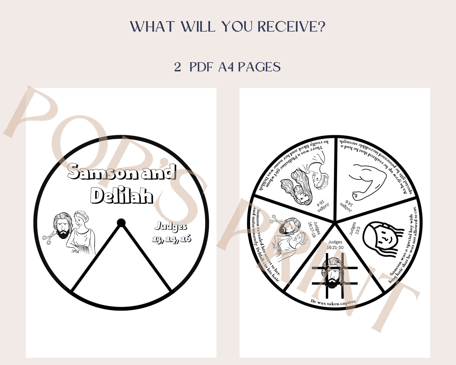 Printable Samson and Delilah Coloring Spinner Wheel | Samson Craft | Sunday School Craft | Kids ...