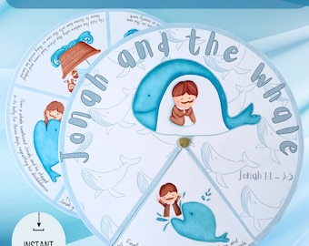 Jonah and the Whale Spinner Wheel| Bible Story Wheel| Printable Bible Activity| Kids Bible Lesson| Sunday School Craft| Lessons with Visuals