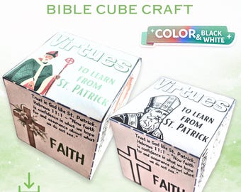 St. Patrick's Day Virtues Cube Craft | Sunday School Coloring Printable (Digital Download)