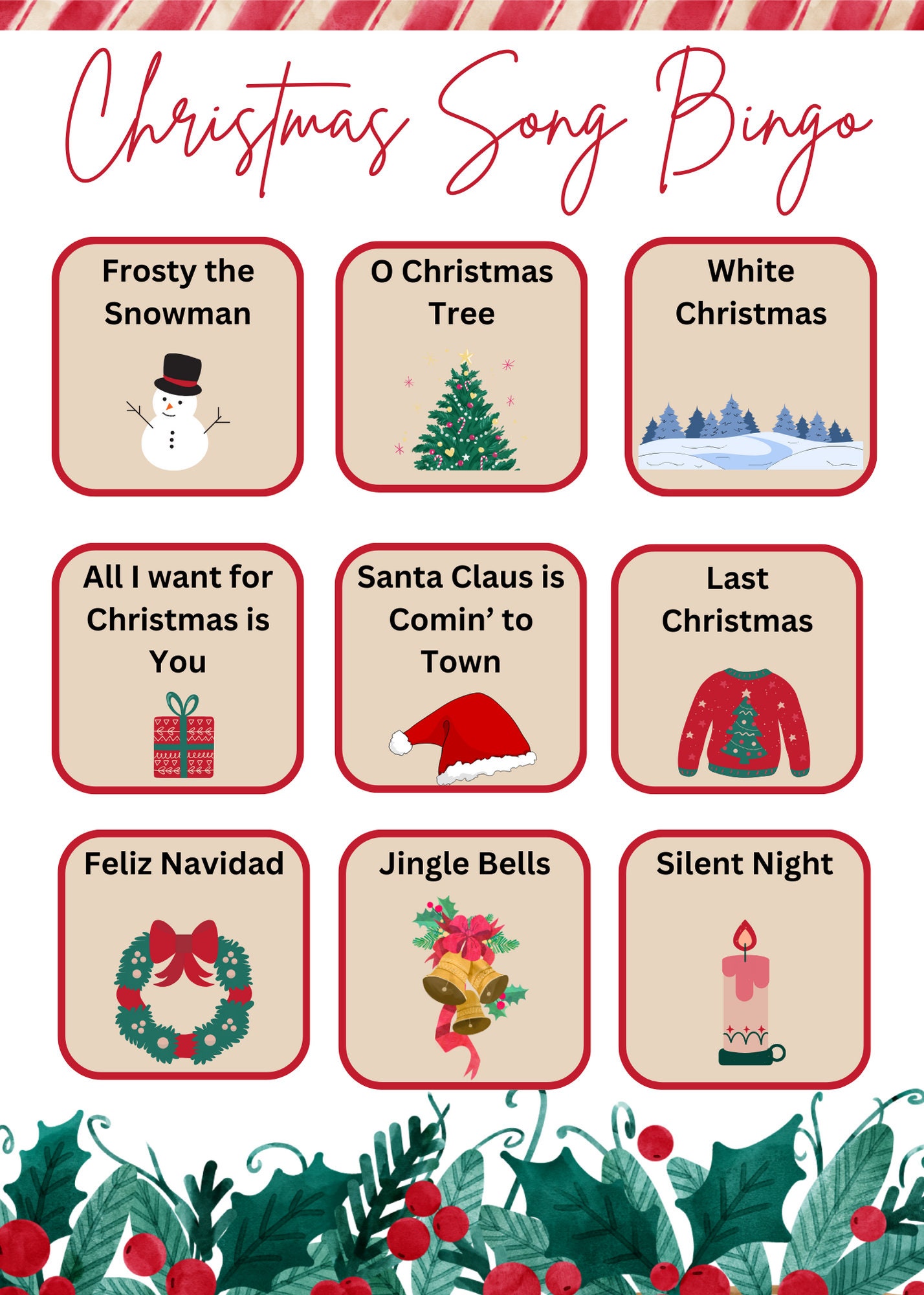 Christmas Song Bingo Printable Perfect for Office, Family, and Friend ...