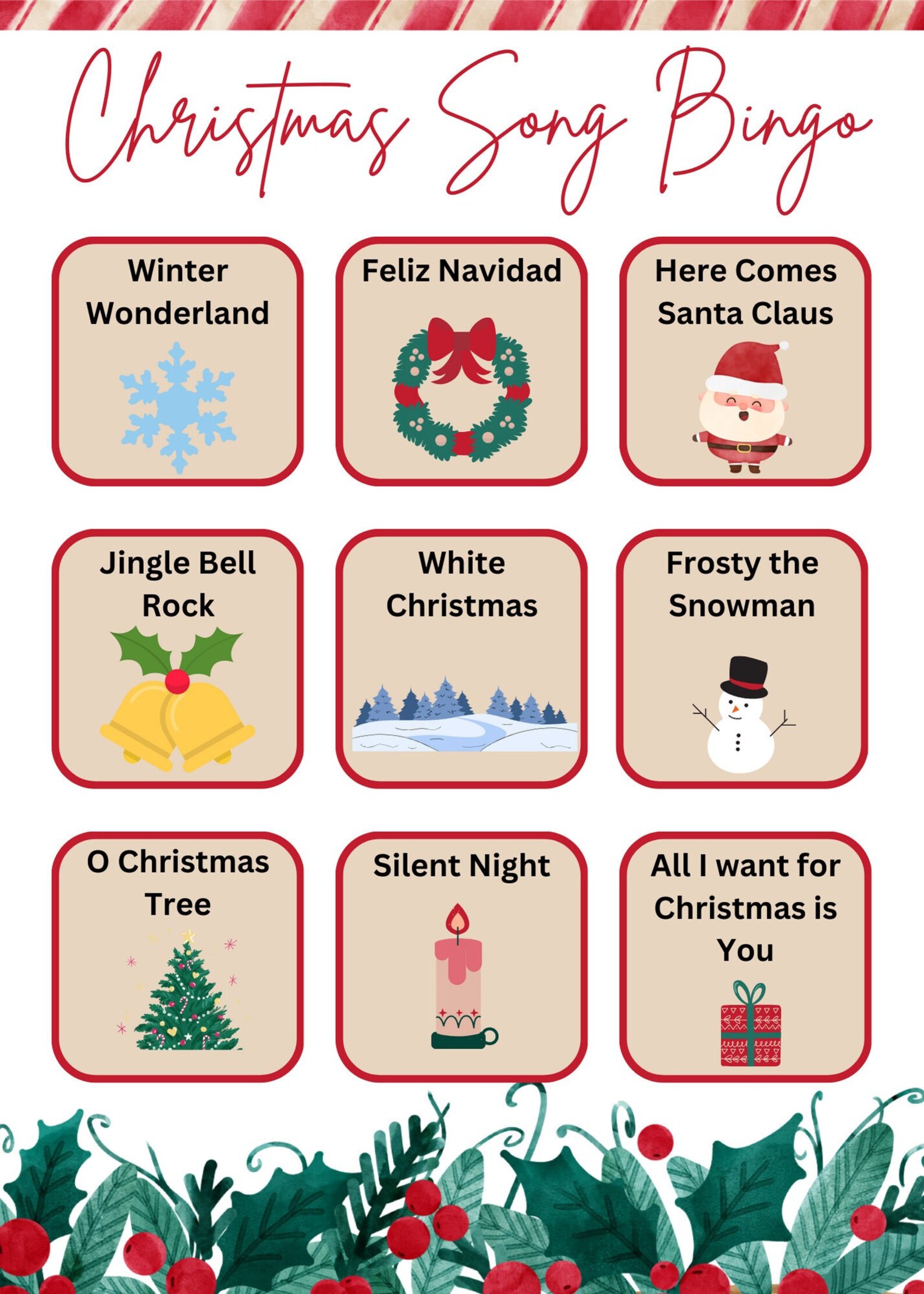 Christmas Song Bingo Printable Perfect for Office, Family, and Friend ...