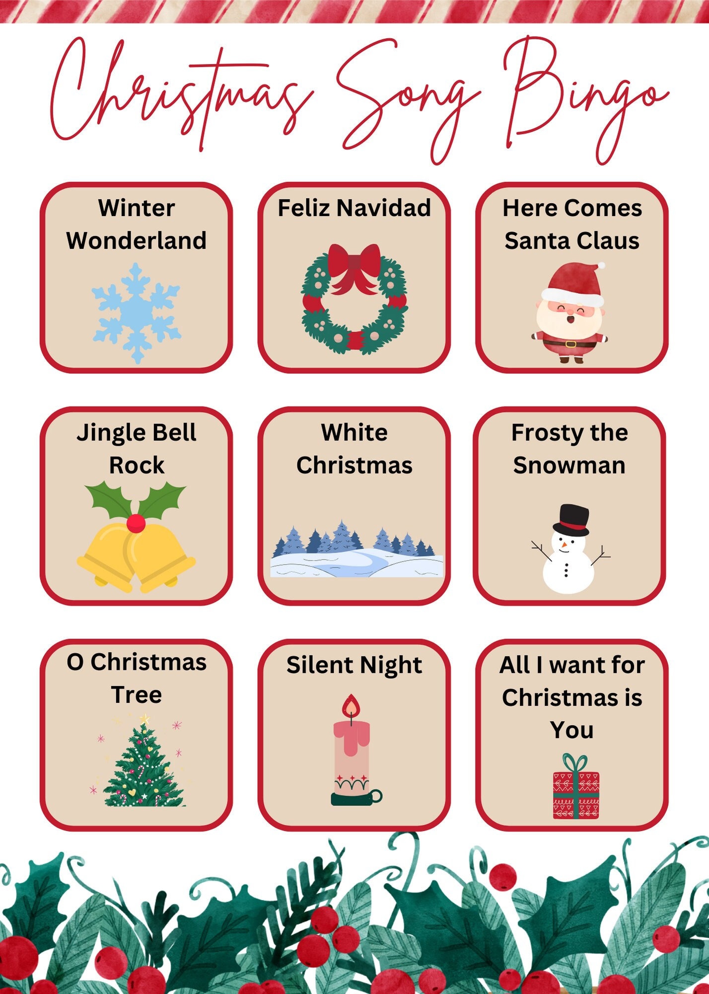 Christmas Song Bingo Printable Perfect for Office, Family, and Friend ...