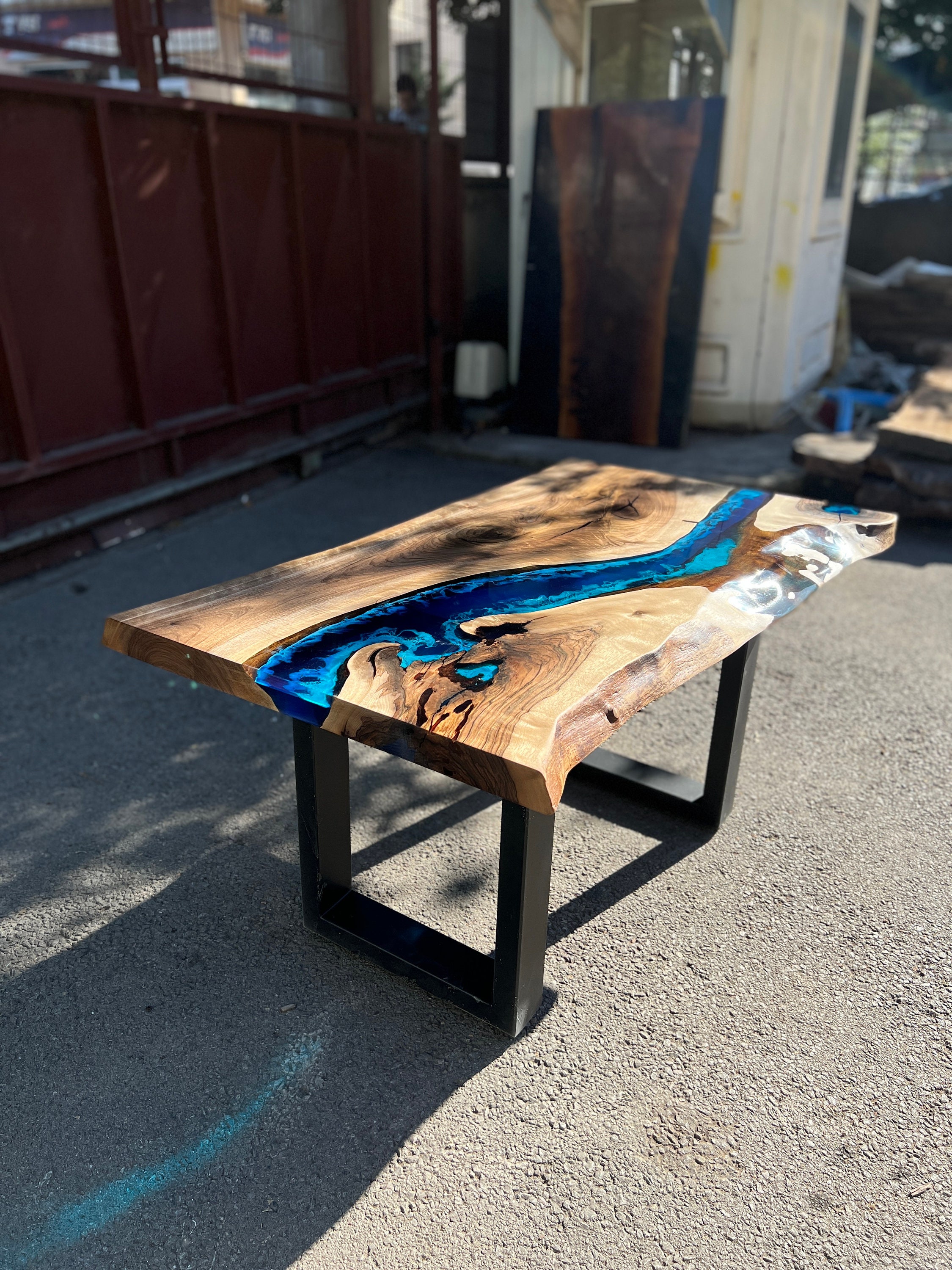 Custom Order Natural Walnut White Epoxy Table live Edge River