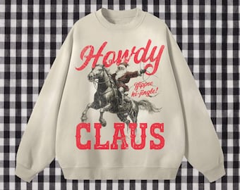 WESTERN OVERSIZED GRAPHIC Crewneck Sweatshirt Christmas Cowboy Santa Shirt Vintage Holiday Graphic Sweatshirt Howdy Graphic Sweatshirt Gift