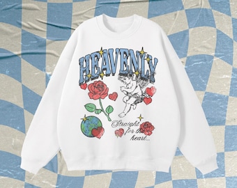 MOLETOM VINTAGE CUPIDO Moletom com gola redonda Moletom Angel Camiseta feminina com estampa de amor Camiseta vintage de inverno ousada com gola redonda Dia dos Namorados para meninas