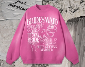 SUDADERA DE DAMA DE HONOR Camisas para damas de honor Camisas para fiesta nupcial Camisas para despedida de soltera Camisas rosas para despedida de soltera Camisas rosas para damas de honor