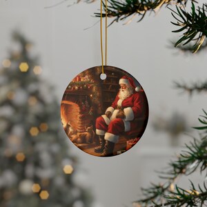 Décorations de père Noël classiques en céramique, Décoration des fêtes, Cadeaux de Noël, Impression recto-verso, Décorations d&#39;arbre, Décorations de fête, Souvenirs uniques