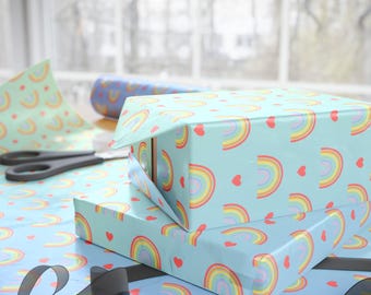 LGBTQ+ Pride Day Gift Wrap, Rainbow Hearts Ombre Paper, Celebration Packaging, Holiday Present Wrap, Festive Wrapping Papers