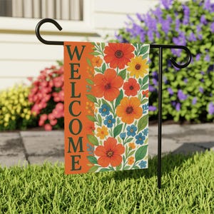 Garden Flag, Summer Flowers Banner for House, Welcome Yard Sign, Outdoor Garden Decor, Floral Garden Flag Decoration