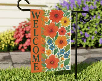Garden Flag, Summer Flowers Banner for House, Welcome Yard Sign, Outdoor Garden Decor, Floral Garden Flag Decoration