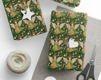 Elegant Christmas Wrapping Paper, Vintage Holiday Gift Wrap, Angel Print, Eco-Friendly Wrapping, Festive Party Decoration, Ideal for