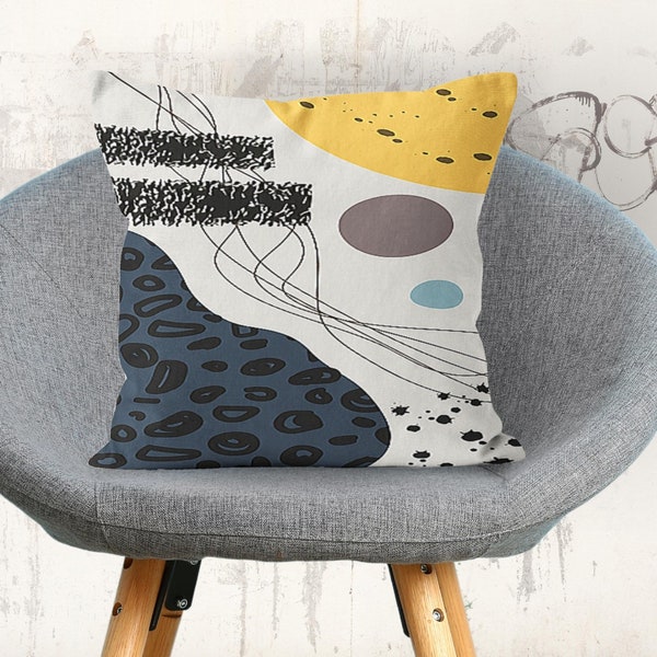 Yellow Blue And Gray Abstract Pillow Cover, Chic Graphic Accent Pillowcase, Trend Cushion Cover, Colorful Cushion, Soft Couch Pillow