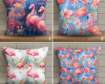 Flamingo Print Pillow Cover with Soft Fabric, Watercolor Flamingo Paradise Cushion Case, Vivid Color Trendy Flamingo Pattern Pillowcase