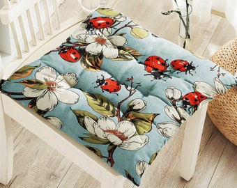 Lady Bug Patterned Outdoor and Indoor Chair Cushions For Nursery, Chair Cushions For Nursery, Seat Pads For Outdoor, Square Chair Cushion