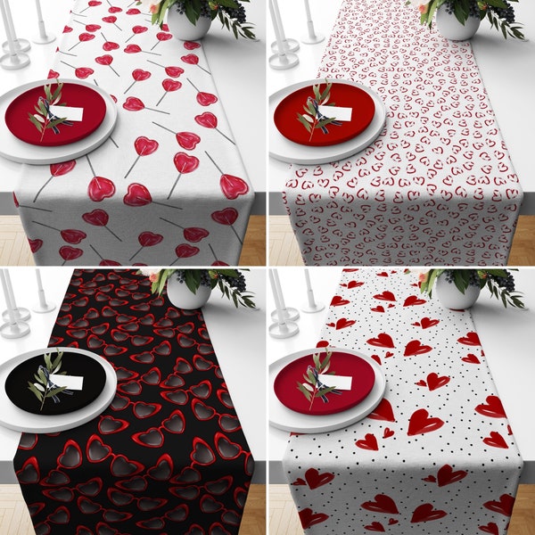 Heart Patterned Table Runner for Valentine's, Candy Heart Themed Table Drape, Romantic Dining Table Cloth, Valentine's Day Gift For Wife