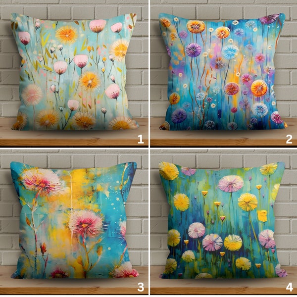 Oil Painting Dandelion Pillow Cover with Soft Fabric, Artistic Floral Pillowcase, Vivid Color Cushion Case, Home Accent with Floral Charm