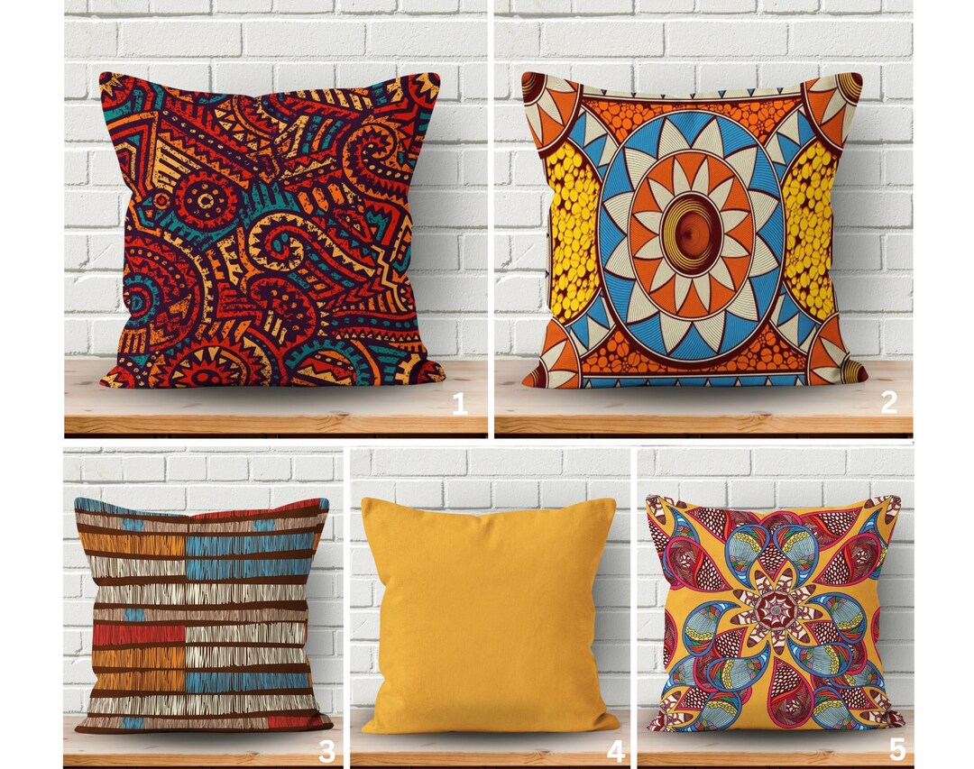 African Pillow Cover, Ethnic Home Decor, Boho Aesthetic Throw Pillow, Vibrant Bohemian Style