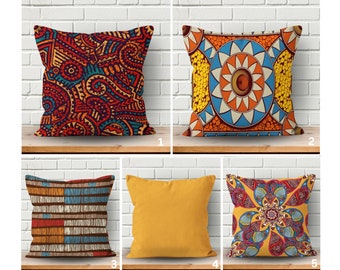 African Pillow Cover, Ethnic Home Decor, Boho Aesthetic Throw Pillow, Vibrant Bohemian Style With Artistic Design, African Pattern Cushions