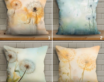 Soft Fabric Minimalist Dandelion Pillow Cover, Botanical Throw Cushion, Blue Floral Pillow Case, Floral Cushion Case, Decorative Pillow Sham