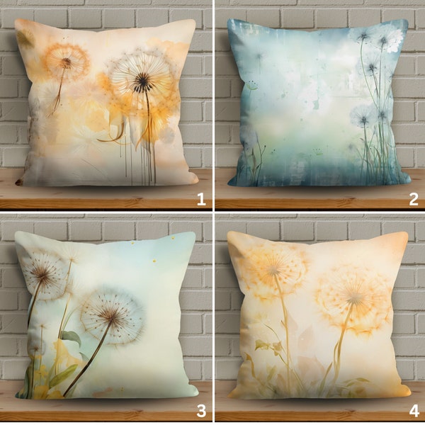 Soft Fabric Minimalist Dandelion Pillow Cover, Botanical Throw Cushion, Blue Floral Pillow Case, Floral Cushion Case, Decorative Pillow Sham