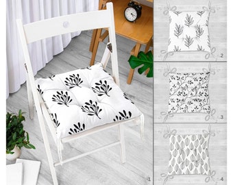 Leaf Decor Chair Cushion and Runner Set, Black White Puffy Chair Pads and Runner, Leaf Chair Pads and Table Runner, Chair Pads and Runners