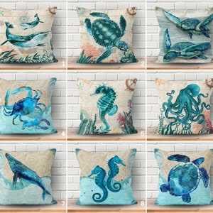 Maritimer Kissenbezug, Küstenkrakenkissenbezug, Sea Life Dekokissen, Strandhaus Fischdekor, Küstenkissenbezug