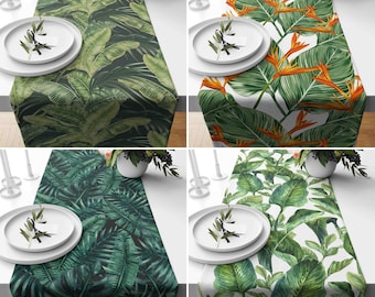 Green Leaves Tablecloth, Tropical Palm Leaf Dining Accent, Hawaiian Jungle Table Cover, Summer Table Runner, Botanical Dining Room Decor