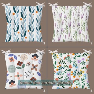 Chair Cushion with Ties – Abstract Floral Seat Pad, Indoor Outdoor Cushion, Puffy Kitchen or Pool Chair Pads